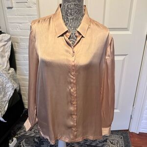New Lola River Vegan Silk Champagne Colored Blouse Size XL Coquette Businesswear